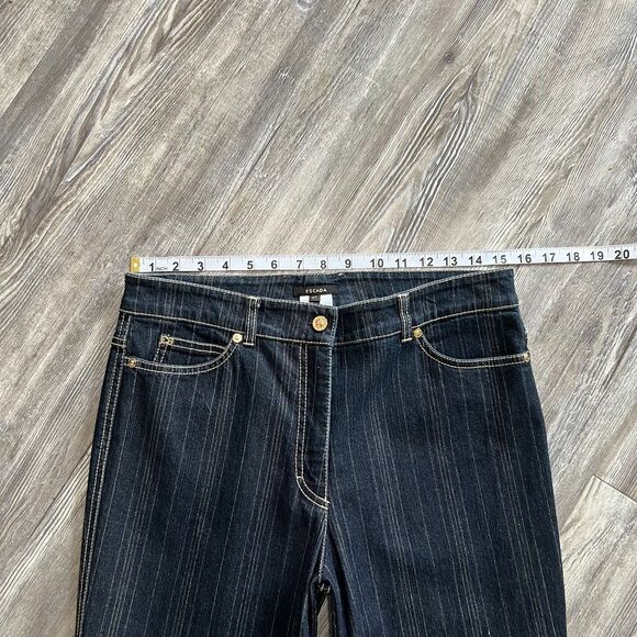 Luxury Escada Designer Denim Gold Striped Bootcut Jeans 40 Euro - Picture 5 of 11